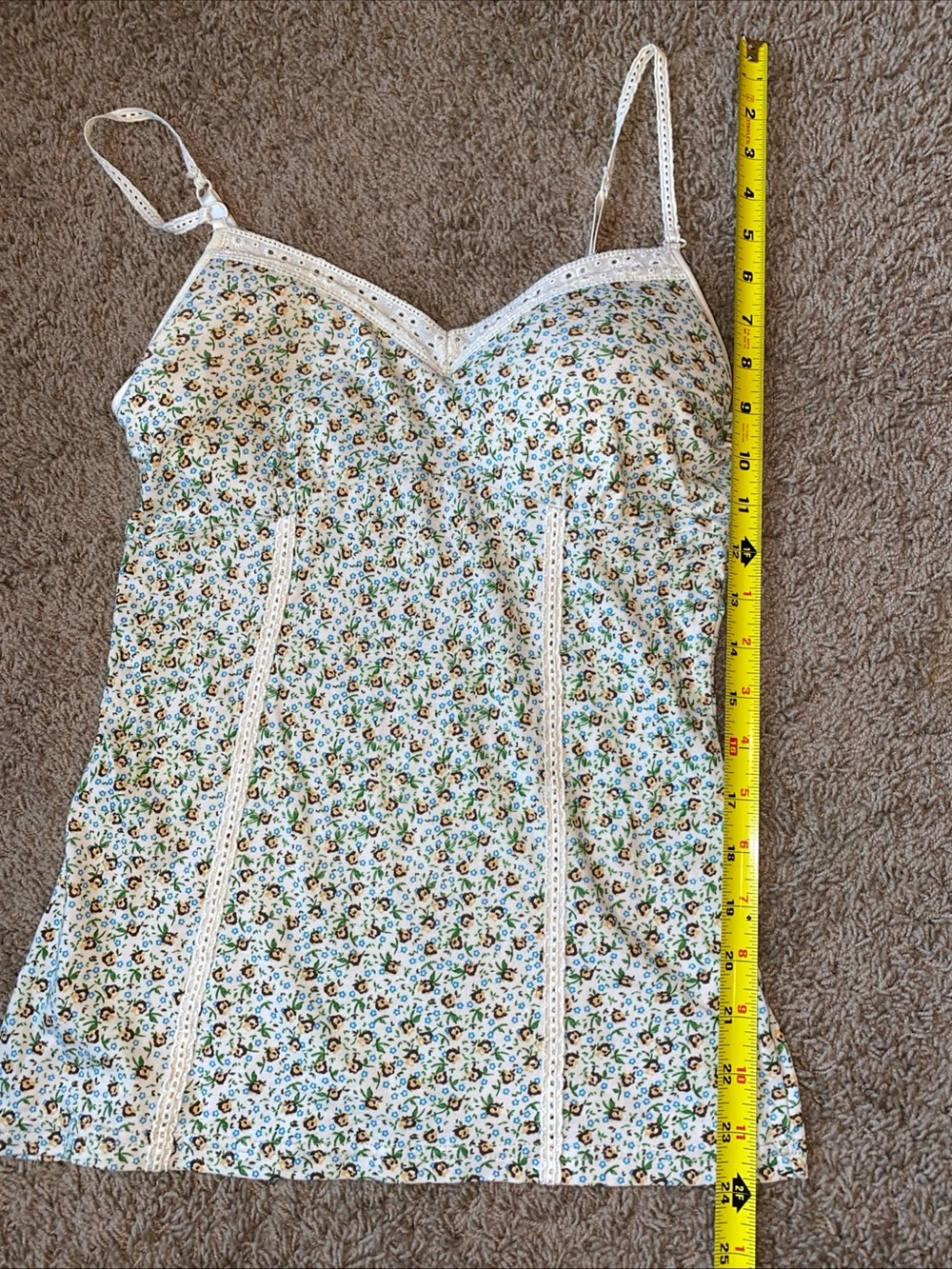 Y2K Lei 100% Cotton Floral Print Camisole Top Sz M Cottage Coquette Lace Fairy - Picture 6 of 7